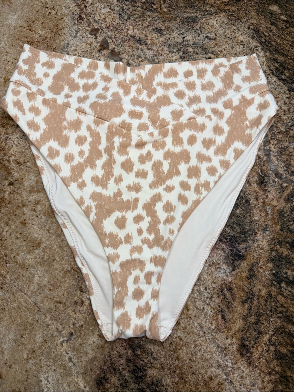 aerie Beige and White Animal Print High-Waist Bikini Bottoms